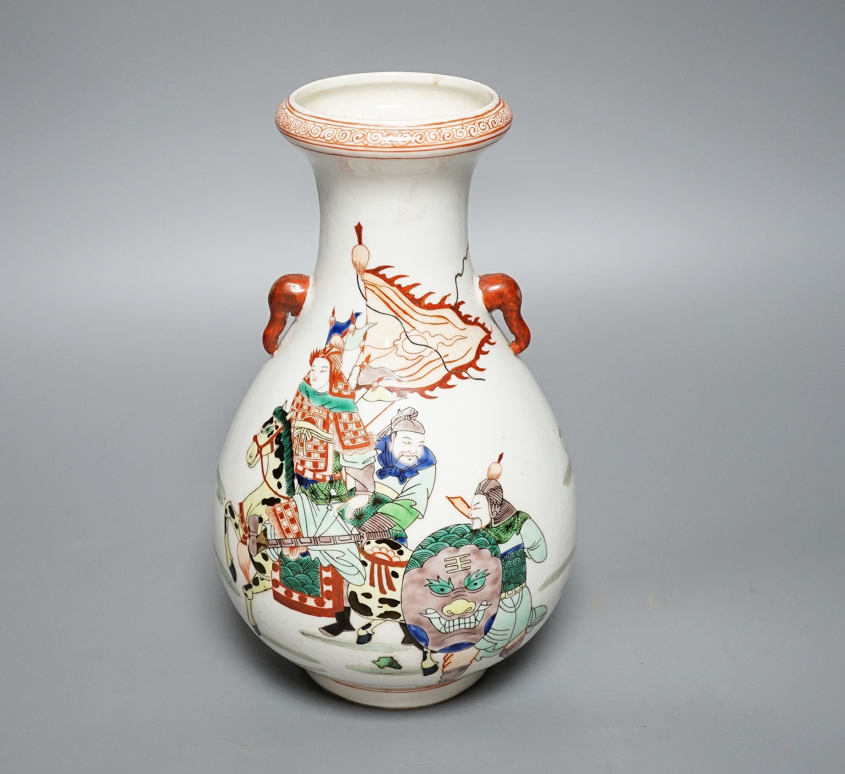 A Chinese famille verte ‘warrior’ vase 26cm